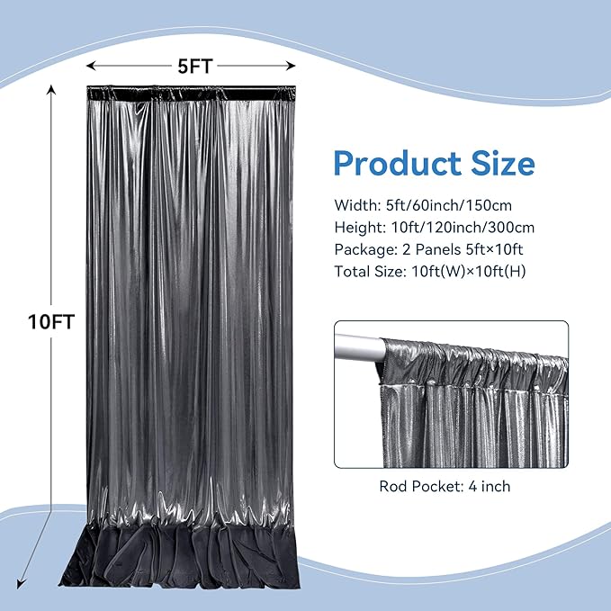 10x10 ft Wrinkle Free Black Silver Sequin Backdrop Curtain for Parties,Thick Not Fall Glitter Wedding Backdrop Drapes,2 Panels 5x10ft Shimmer Photo Back Drop Cloth for Birthday Photography Background