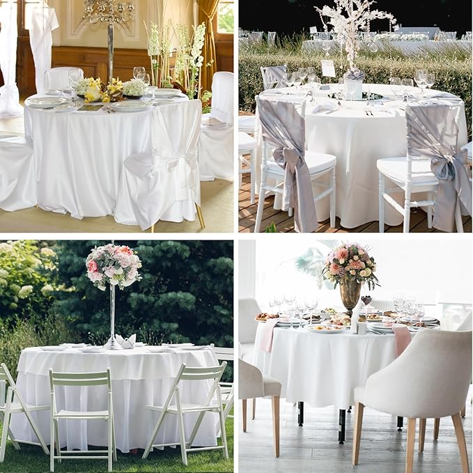 Round Tablecloth 6 Pack 90 Inch White Tablecloths Washable Decorative Linen Polyester Table Clothes Cover for Dining Table Banquets Buffet Parties and Wedding