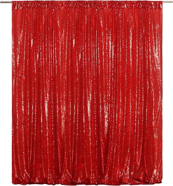 Poise3EHome 4x8ft Red Sequin Backdrop, Upgrade Shimmer Backdrop for Wedding Decor, Party Photo Booths, and Event Decorations