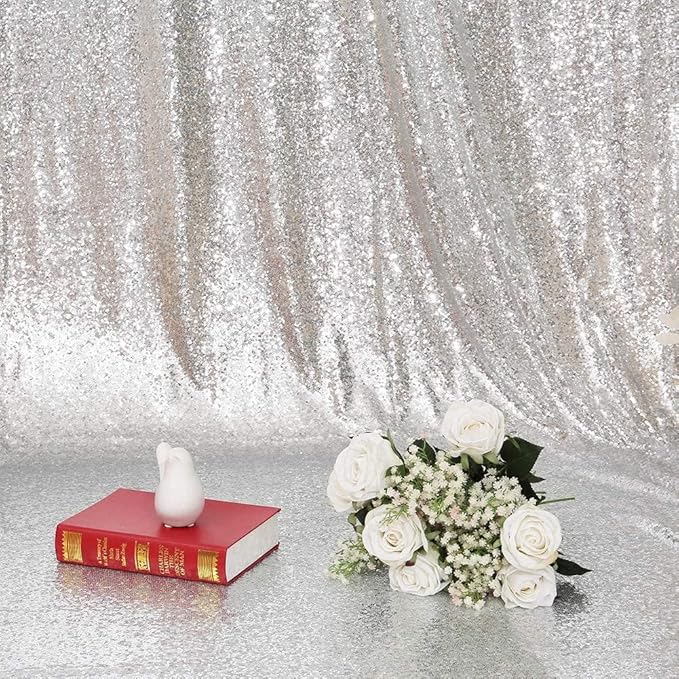 Eternal Beauty Black and Silver Backdrop 4 PCS-2x8 Ft Sequin Curtain Panels for Christmas Party, Birthday