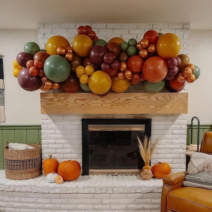 Fall Color Balloons, Burnt Orange Terracotta Mustard Yellow Burgundy Sage Green Coffee Brown Autumn Balloon for Thanksgiving Harvest Fall Baby Shower Festival Woodland Safari Birthday Party Decoration