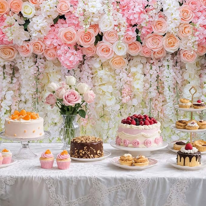 5x3ft Pink Rose Flower Wedding Photography Backdrop Spring Floral Photography Backdrop Valentine's Day Mother's Day Girl Birthday Baby Shower Wedding Bridal Party Banner Photo Booth Props Background