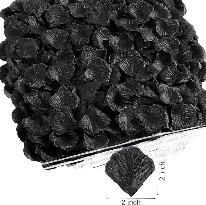 1000 Pcs Black Rose Petals Artificial Silk Flower Petals Romantic Decorations for Wedding Engagement Birthday Event Anniversary Party Backdrop Supplies