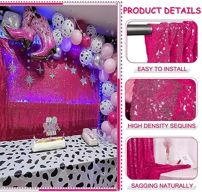 Fuchsia Sequin Backdrop Hot Pink 4FTx8FT 2 Panels Sparkly Background Drapes for Party Birthday Wedding Decor