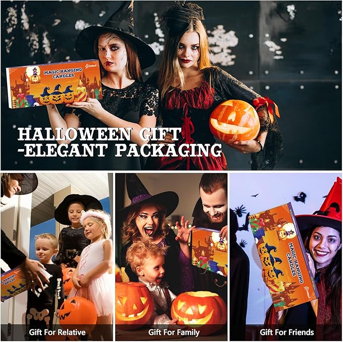Floating Candles with Wand Remote, 20 Pcs Magic Halloween Hanging Candles, Flickering Warmer Light Flameless LED Candles with DIY Sticker, Battery Operated Halloween Decorations Gifts Indoor (18)