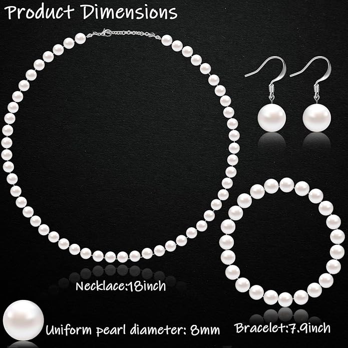 4 Pcs 1920s Faux Pearl Costume Jewelry Set for Women Halloween Simulated Necklace Bracelet Earrings for Wedding