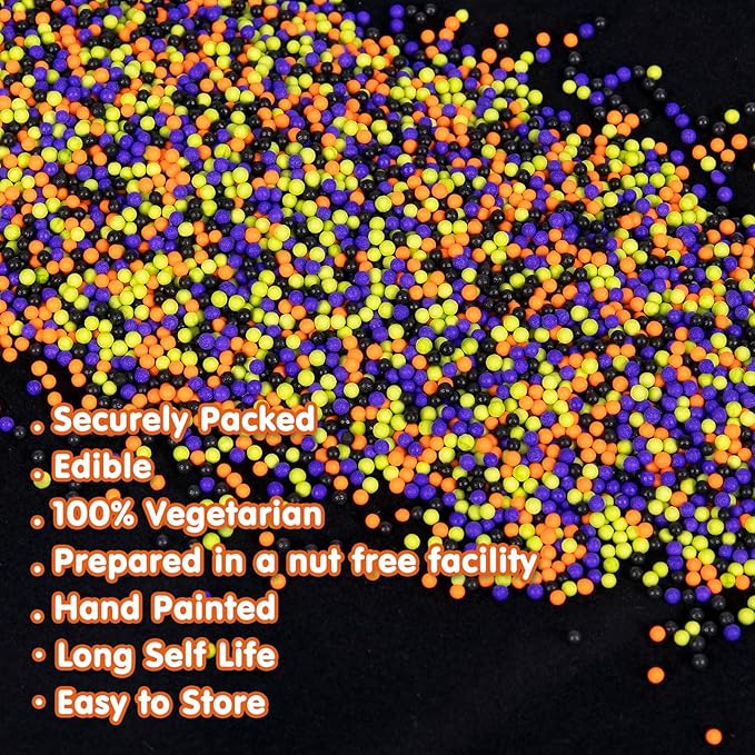 Halloween Edible Pearl Sprinkles,Nonpareils Purple Black Green and Orange Mix,Cute Pearls Cake Candy,Mini Sugar Sprinkles for Decorations Baking,Cake Ice Cream Cookies Cupcake Toppe Chocolate,Birthday Halloween Christmas Supplie 130g/4.58oz