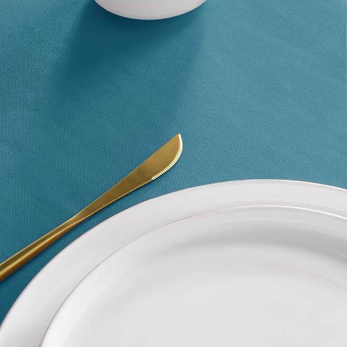 sancua Round Tablecloth - 90 Inch - Water Resistant Spill Proof Washable Polyester Table Cloth Decorative Fabric Table Cover for Dining Tables, Buffet Parties and Camping, Teal