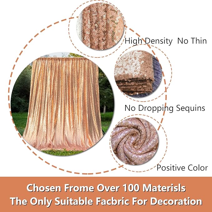 2 Panels Rose Gold Sequin Backdrop Curtain 4FTx8FT Glitter Sequence Drapes for Wedding Party Photography Background Décor