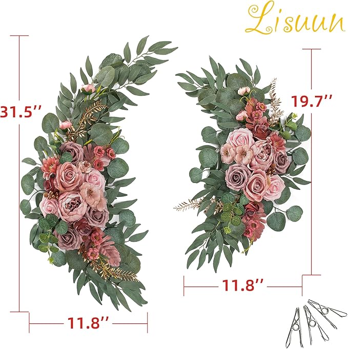 Wedding Arch Flowers, Artificial Flowers for Reception Backdrop and Welcome Ceremony Sign, Large Flower Swag for West Styles Wedding Ceremony Floral Decor - Pack of 2