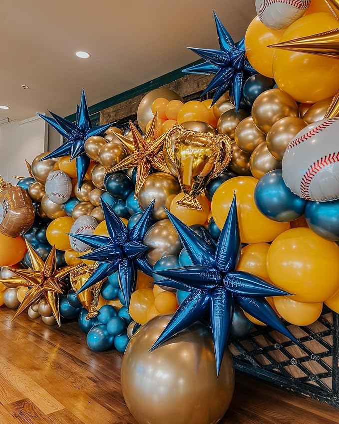 3pcs 26inch 3D Explosion Star foil balloon, Blue Foil Cone Star burst Balloons for Birthday Wedding New Year Party Event