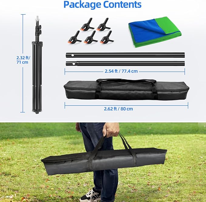 HEMMOTOP Blue Green Screen Backdrop Kit, 2in1 7x5ft(HxW) Green Screen Stand for Streaming, 6.5x5ft(HxW) 2-Sided Reversible Blue Photo Background with Backdrop Stand for Photography, Zoom