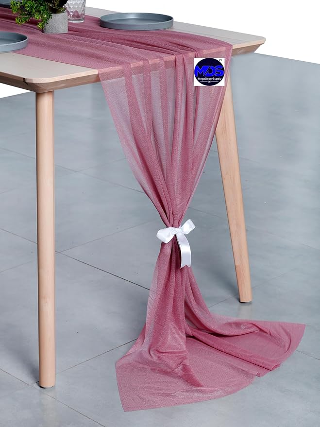MDS Halloween Chiffon Table Runner - 25 Pack, 29 x 170 Inches, 14ft Each - Sheer Spooky Table Runners for Haunted House Parties, Trick-or-Treat Tables, Witchy Décor, Wedding & Events - mauva
