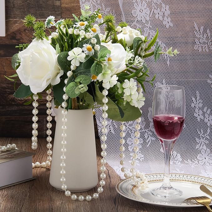 Pearls String Beads 33 Feet Faux Pearls Roll for Crafting Christmas Tree Garland Flowers DIY Wedding Party Centerpiece Party Jewelry Decoration (10mm Ivory)