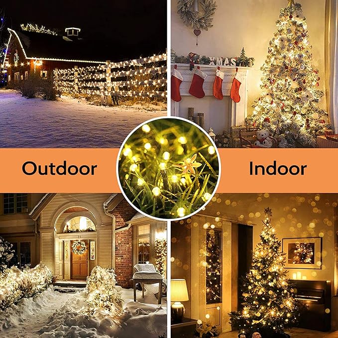 Toodour Solar Christmas Lights, 72ft 200 LED 8 Modes Outdoor Christmas String Lights, Waterproof Solar String Light for Xmas Tree, Fence, Holiday, Party, Balcony, Outdoo Xmas Decorations - Warm White