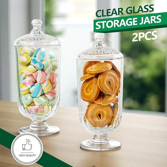 2 Pack 24oz Clear Glass Candy Jars with Lids Glass Decorative Storage Jar for Candy Buffet, Wedding Favors, Baby Shower, Party Decor, DIY Crafts