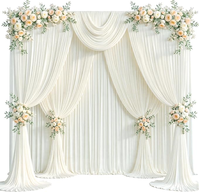 20ft x 12ft Ivory Backdrop Curtains Wrinkle Free Backdrop Curtain for Wedding Parties Ivory Fabric Backdrops Drapes Back Drop Cloth Bridal Shower Stage Curtains Wedding Decorations for Reception