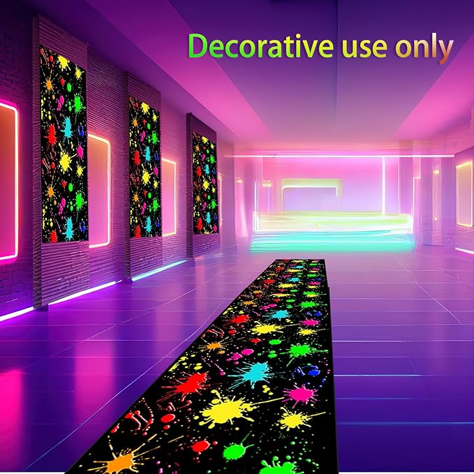 Haull 236 x 39 Inch Neon Light up Dance Floor Glow in The Dark Floor Runner Neon Party Decorations UV Blacklight Reactive Fluorescent Wall Props for Glow Disco Party Favors(Ink)