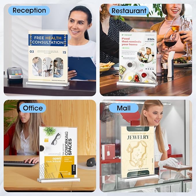 MaxGear Acrylic Sign Holder 8.5 X 11 Inches 6 Pack, Double Sided Plastic Display Stands Table Top Acrylic Frame, Clear Paper Holder Menu Flyer Stand for Stores, Restaurants, Hotels, Office