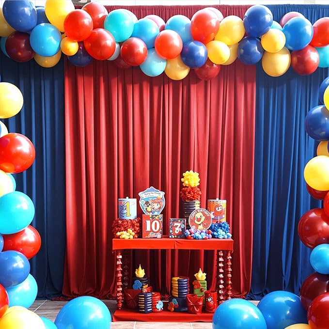 40×14ft Wrinkle Free Red Backdrop Curtain for Wedding Parties,8 Panels 5×14ft Height Soft Silky Polyester Backdrop Drapes Red Photo Back Ddrop Curtains for Event Photography Christmas Background Cloth