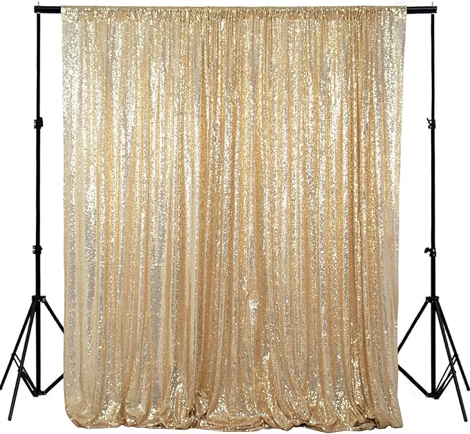 ShiDianYi 8ft x 8ft Light Gold Sequin Backdrop, Wedding/Party Backdrop, Sparkling Photography Prop