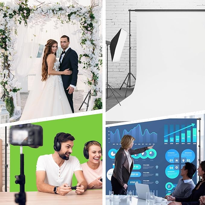Backdrop Stand 10x6.6ft(WxH), Photo Studio Adjustable Background Stand Support System Kit with 8 Crossbars, 8 Clamps and Carrying Bag for Parties, Wedding, Photography, Decoration
