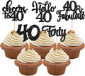 30pcs Happy 40th Birthday Cupcake Toppers - Black Glitter Forty Cheers to 40 Years Old Cupcake Picks for Anniversary Party Cake Decorations