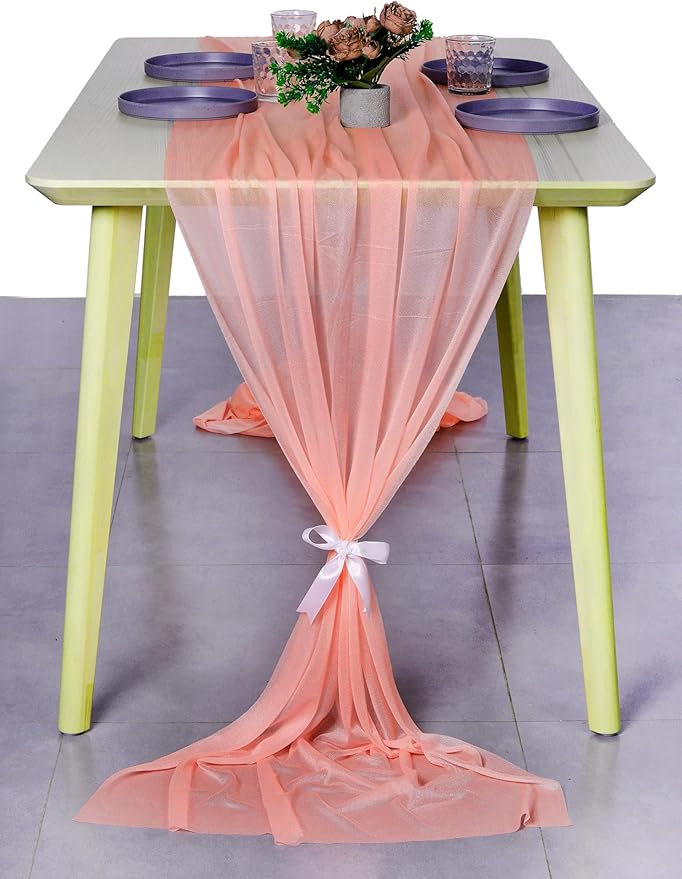MDS Halloween Chiffon Table Runner - 10 Pack, 29 x 170 Inches, 14ft Each - Sheer Spooky Table Runners for Haunted House Parties, Trick-or-Treat Tables, Witchy Décor, Wedding & Events - Peach
