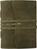 Handmade Leather Journal 7x5 Inch | Green Vintage Notebook with Unlined Pages | Cotton Recycled Paper | Antique Travel Diary, Sketchbook, Writing Journal for Men & Women