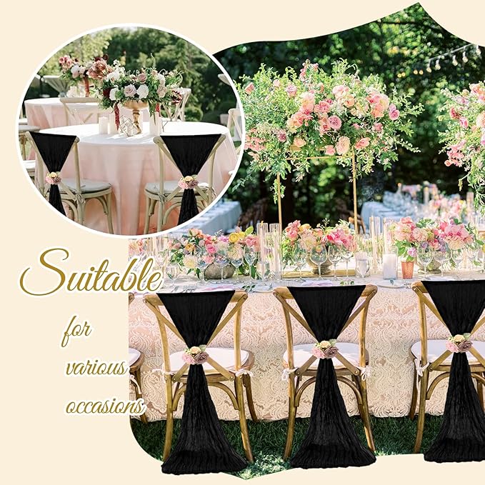 36 Pcs Black Cheesecloth Chair Sashes, 16 x 108 inch Gauze Fabric Washable Chair Sashes Bows Designed for Aisle Decorations Universal ChairCover Decor for Wedding Reception Party Banquet