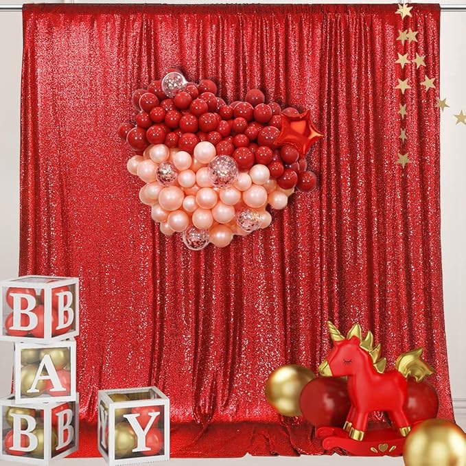 PartyDelight Dark Red Sequin Backdrop Sparkly Wedding Curtain Special Events Party 6FTx6FT