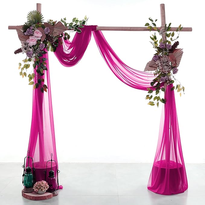 VDS Pack of 2 Panel (30 Inch X 50 Feet) Wedding Arch Draping Fabric Sheer Chiffon Fabric Drapery for Wedding Ceremony Reception Swag Backdrop Canopy Chuppah ARBO Altars Decoration (Magenta)