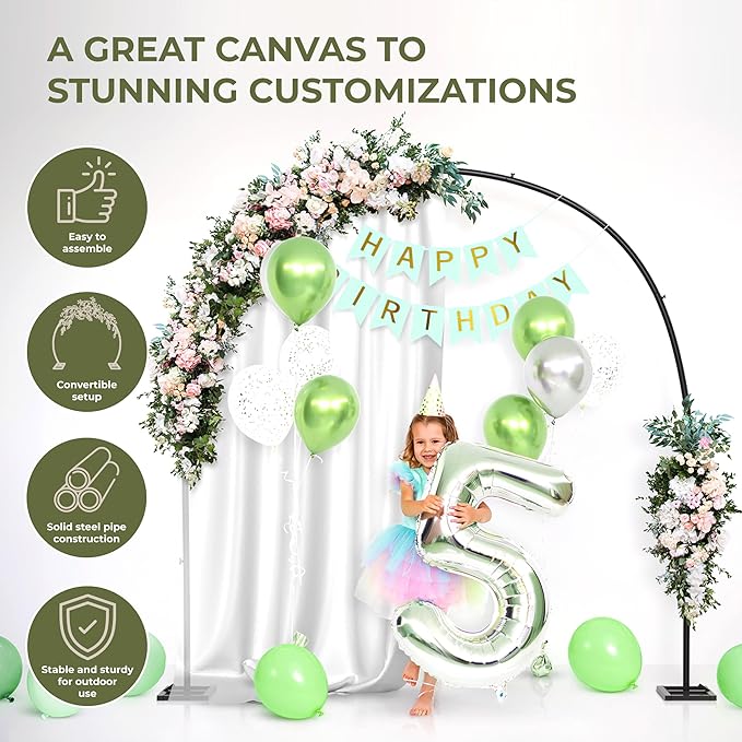 VerdeVista Convertible 6.5 FT Round Backdrop Stand - Heavy Duty Balloon Arch Stand with 2 Waterbags - Multiuse Photo Backdrop Arch, Black Circle Ring Balloon Arch Frame for Wedding Baby Shower & More