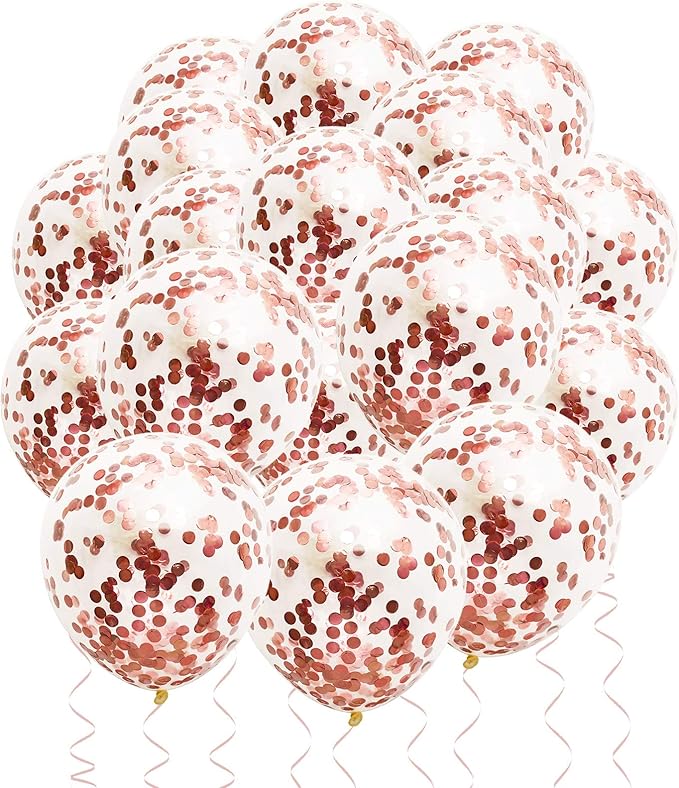 Rose Gold Confetti Balloons, 25 Pcs Thickened 12 Inch Clear Latex Balloon with Confetti Inside for Graduation Decorations Engagement Bridal Shower Party Baby Shower Birthday Party Decoration Supplies
