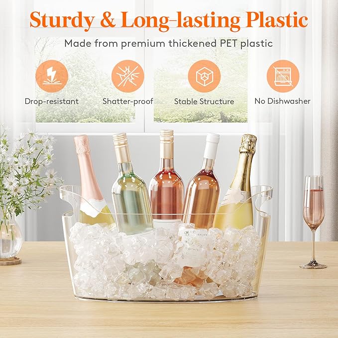 Lifewit 6.5L Ice Bucket for Parties 2 Pcs (in 1 Package), Portable Drink Bucket for Cocktail Bar, Plastic Champagne Cooler for Beverage/Wine/Beer, Mimosa Bar Supplies Chiller Tub with Scoop