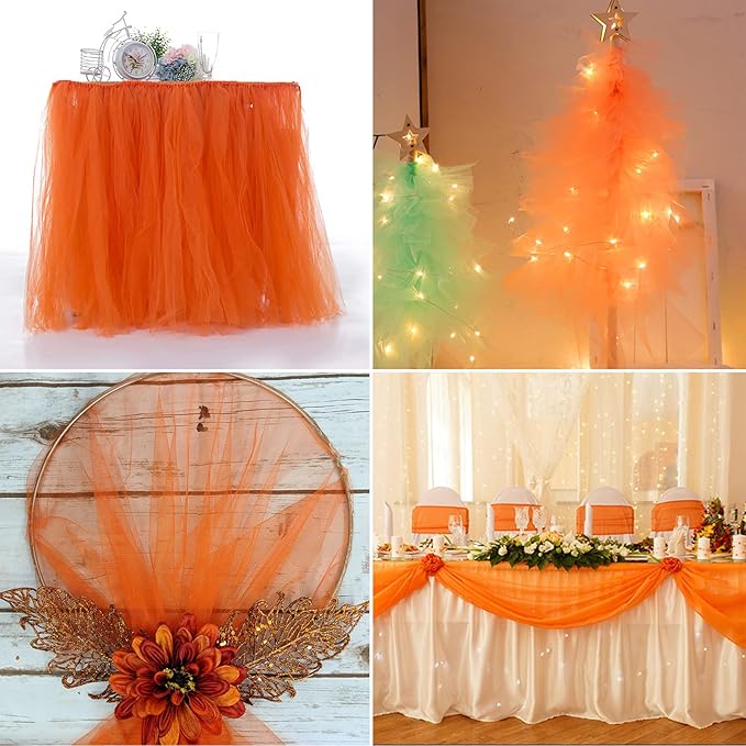 Orange Tulle Fabric Rolls 54 Inch by 40 Yards Tulle Bolt Spool for Wedding Decorations DIY Halloween Tutu Baby Shower Table Skirt Ceiling Decor Birthday Party Craft Supplies