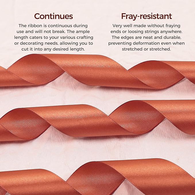 Copper Satin Ribbon 3/8 inch X Continuous 25 Yards, Single Face Polyester Ribbon Perfect for Gift Wrapping, Flower Bouquet, Wedding Decor, Crafts, Bow Making, Sewing and More