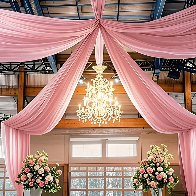 FUHSY 4 Panels Dusty Rose Ceiling Drapes for Wedding Ceiling Drapes 5x20 FT Sheer Ceiling Curtains Arch Draping Fabric Chiffon Drapery Fabric Rose Wedding Ceremony Decorations