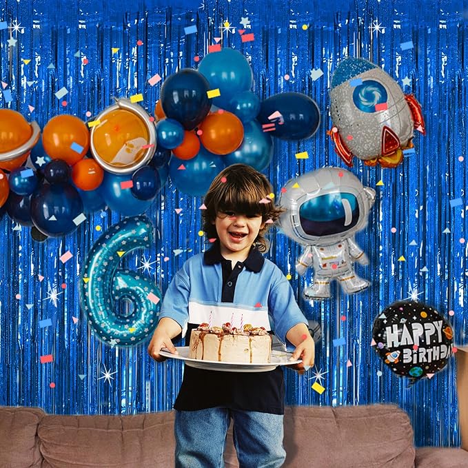 Tinsel Curtain Party Backdrop Blue Birthday Decorations 5 Packs Glitter Foil Fringe Curtain Party Decor Streamers Photo Booth for Birthday Christmas Wedding Halloween Graduation Decorations