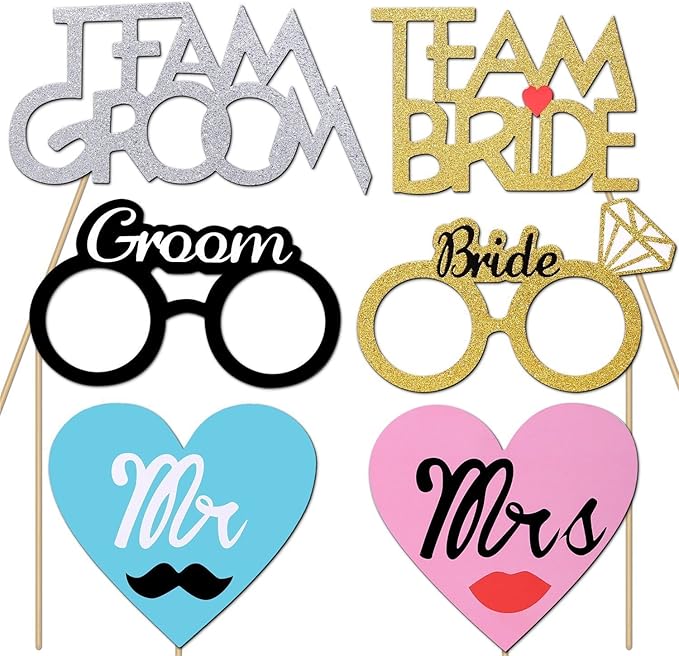 52pcs Wedding Photo Booth Props, Bachelorette Party Photo Booth Prop Kit for Bridal Shower, Engagement and Valentines Party, Photobooth Props Wedding Party Supplies
