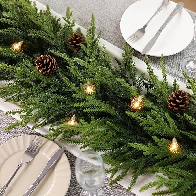 9FT Christmas Artificial Norfolk Pine Garland for Fireplace - Realistic Faux Greenery Fake Garland for Holiday,Table, Window,Mantel,Stairs, Home,Indoor Outdoor Decor (1PCS)
