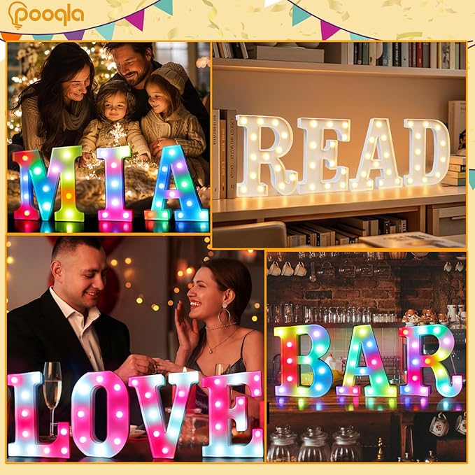 Pooqla Colorful Light Up Letters with Remote, Upgraded 35 Colors LED Marquee Letters, RGB Lighted Letter for Girls Teenager Gift, Birthday, Party, Wedding, Night Light, Room, Bedroom Decor, Letter Q