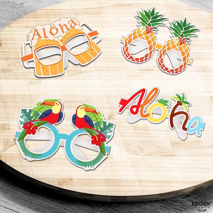 KatchOn, Luau Glasses for Luau Party Decorations - Pack of 12 | Luau Photo Booth Props, Hawaiian Party Decorations | Hawaiian Photo Booth Props, Aloha Party Decorations | Hawaiian Glasses Decorations