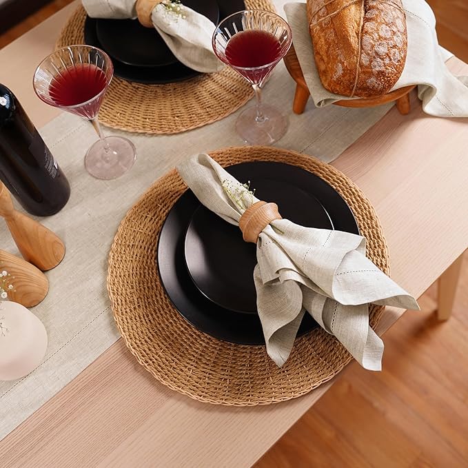 Linen Light Natural Table Runner 72 Inches - 100% Pure Linen Cloth Fabric Hemstitch Table Runner 14 x 72 Inch for Dining, Dresser, Thanksgiving, Fall Christmas - Lino