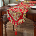 Luxury Vintage Embroidered Jacquard Table Runner Chenille Cloths - Red (13X84inch)
