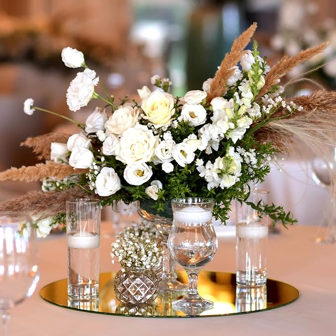Thyle 6 Pcs 10 Inch Acrylic Round Mirrors for Tables Centerpieces Circle Mirrors Candle Plates for Wall Wedding Table Centerpieces for Baby Shower Party, Thickness 1 mm (Gold)