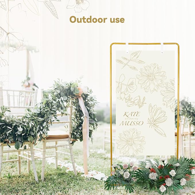 Wedding Sign Holder, Adjustable Welcome Sign Stand w/ Leather Hanging Strap, Satin Ribbon & Carry-on Bag, Heavy Duty Easel Stand for Wedding Seating Chart, Display & Poster (Gold)