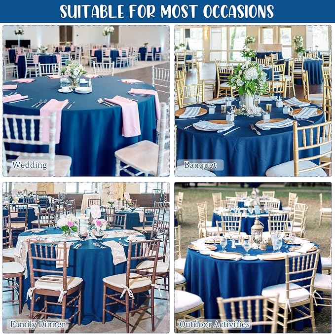 8 Pack Premium Round Tablecloth 120 Inch Round Table Covers Washable Polyester Fabric Round Table Clothes for Wedding Party Reception Banquet Buffet Restaurant (Royal Blue, 120 Inch)