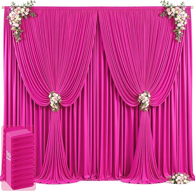 50ft x 12ft Hot Pink Backdrop Curtains Wrinkle Free Backdrop Curtain for Wedding Parties Pink Fabric Backdrops Drapes Back Drop Cloth Bridal Shower Stage Curtains Wedding Decorations for Reception