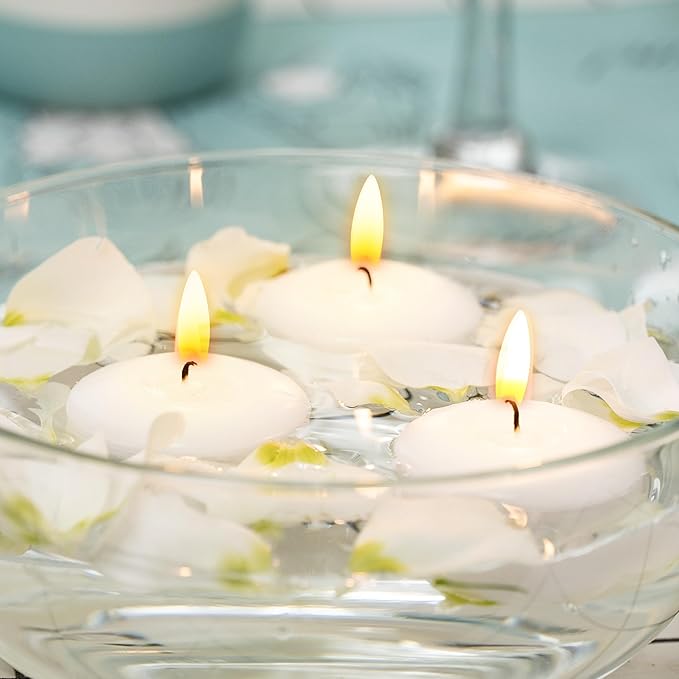 Aignis 24pcs Floating Discs Wax Candles, Burning Time 4+ Hours, 2 Inch Unscented Dripless, White Set for Wedding/Birthday/Celebration/Party/Holiday/Home Décor